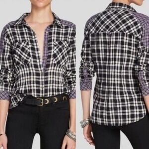 Free People Plaid Button Pure Cotton Boyfriend Flannel